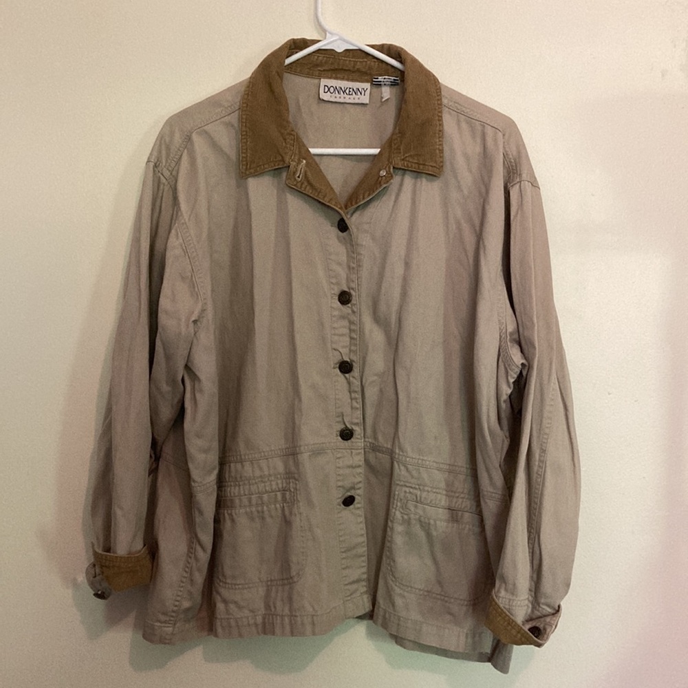 Vintage Barn Jacket Oversized Work Coat Tan Brown Cotton with Corduroy Collar